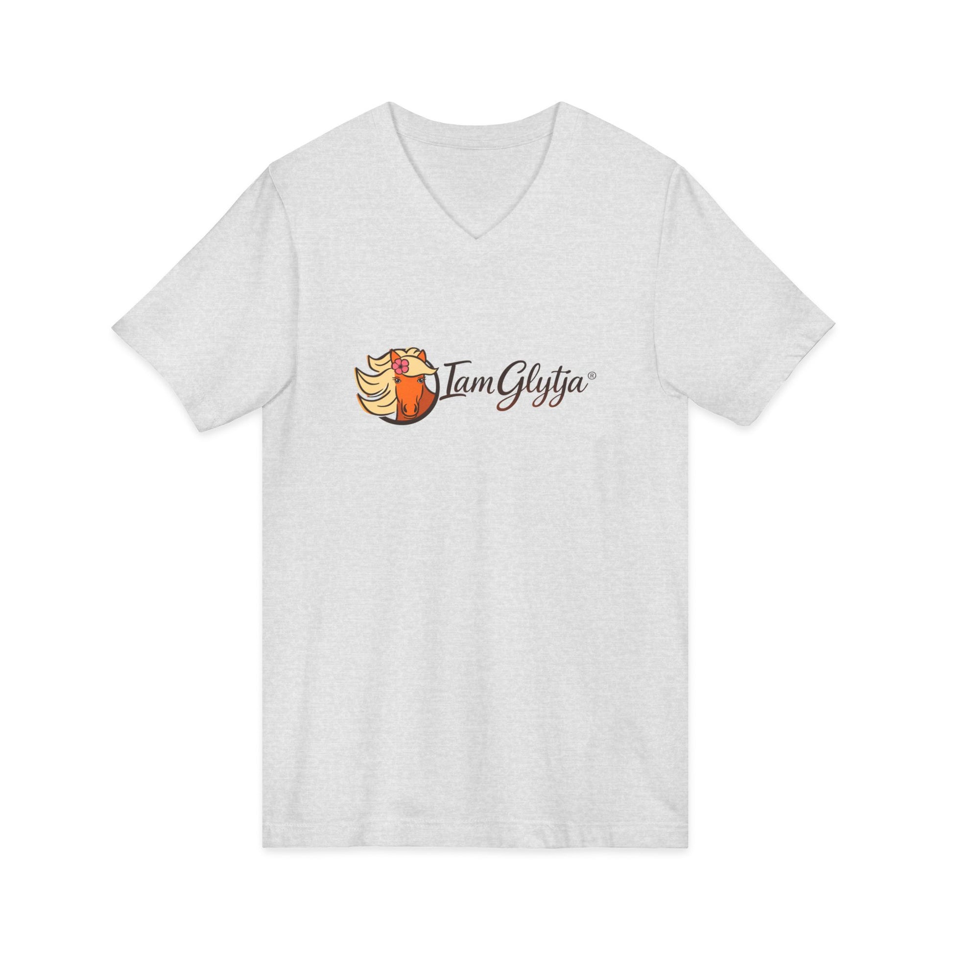 White t-shirt with 'I am Glyfja' logo on a white background
