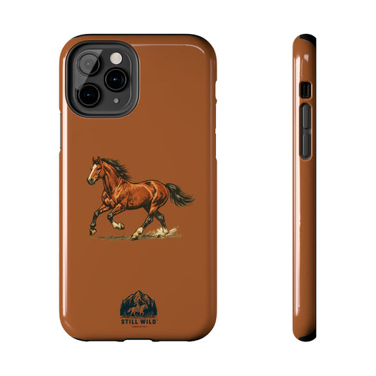 Horse phone case with amber sunset design, alternate view