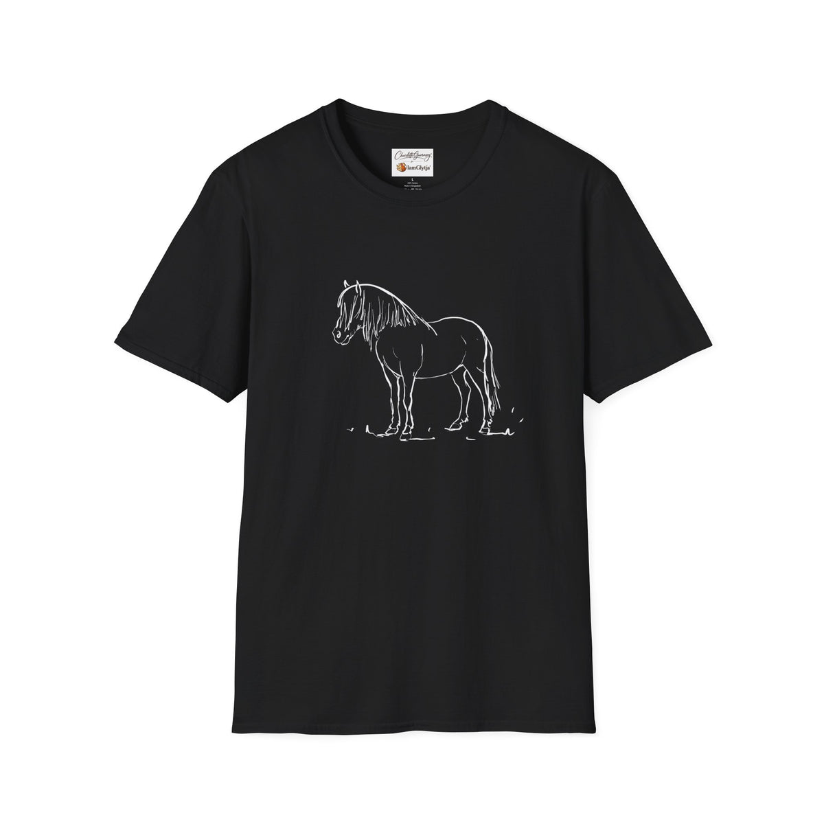 Gössi blue-eyed Icelandic horse t-shirt, art by Charlotte Guernsey for IamGlytja