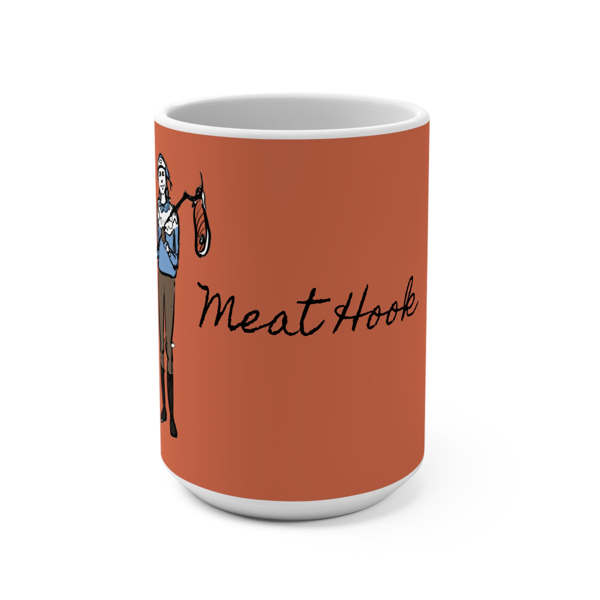 Meat Hook Yule Lad (Ketkrókur) 15 oz white ceramic coffee mug, art by Charlotte Guernsey