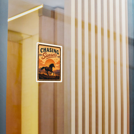 Chasing Sunsets horse vinyl decal, kiss-cut detail view