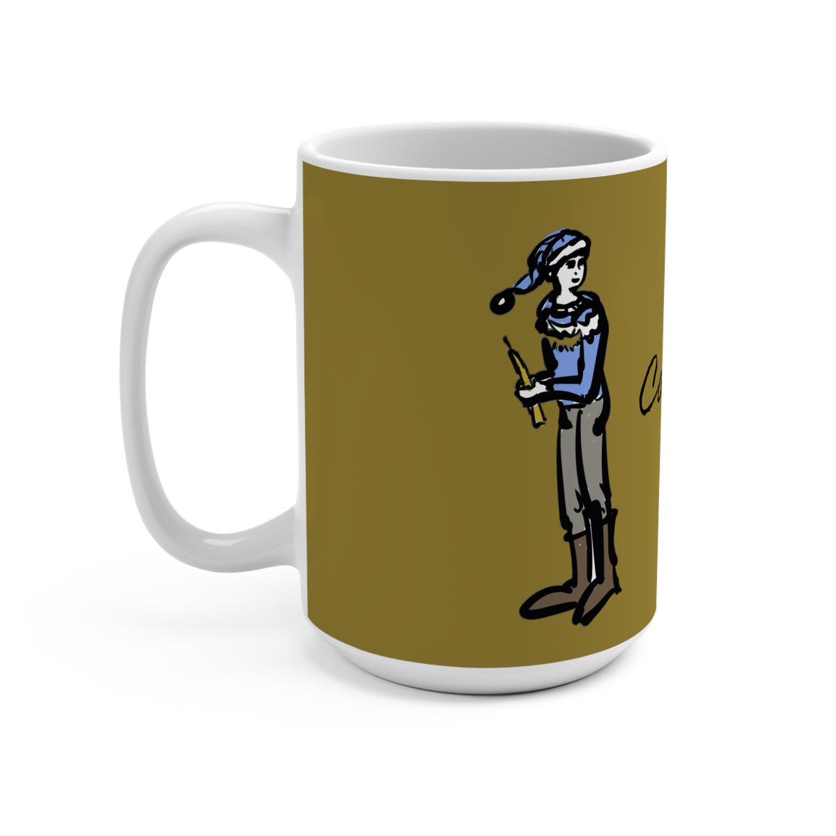 Candle Beggar Yule Lad mug, handle view