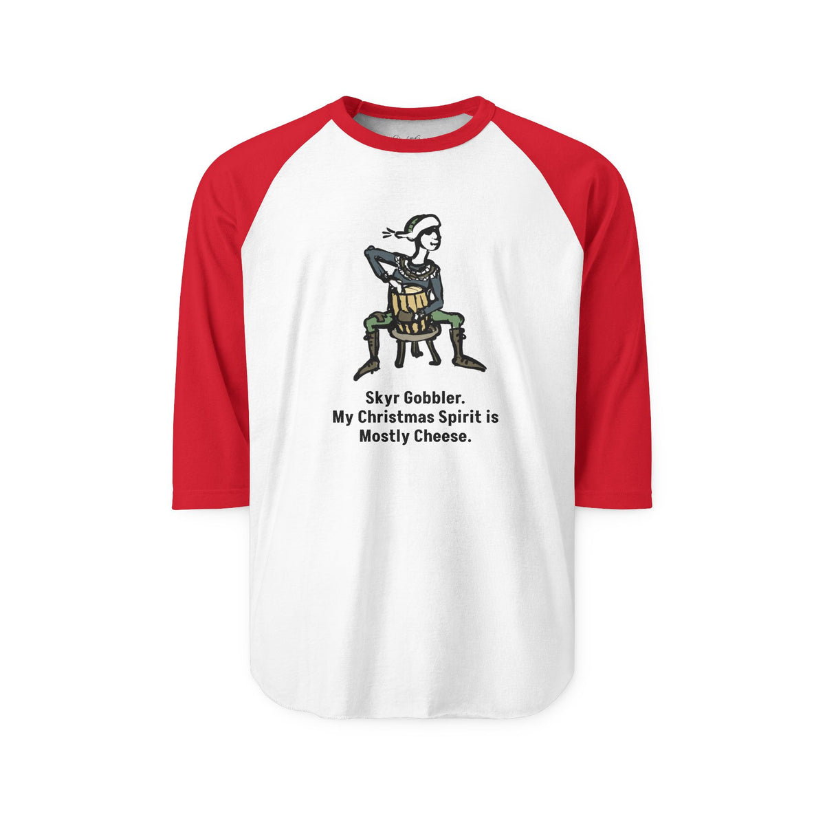 "My Christmas Spirit Is Mostly Cheese." two-tone long-sleeve tee, in White/Red