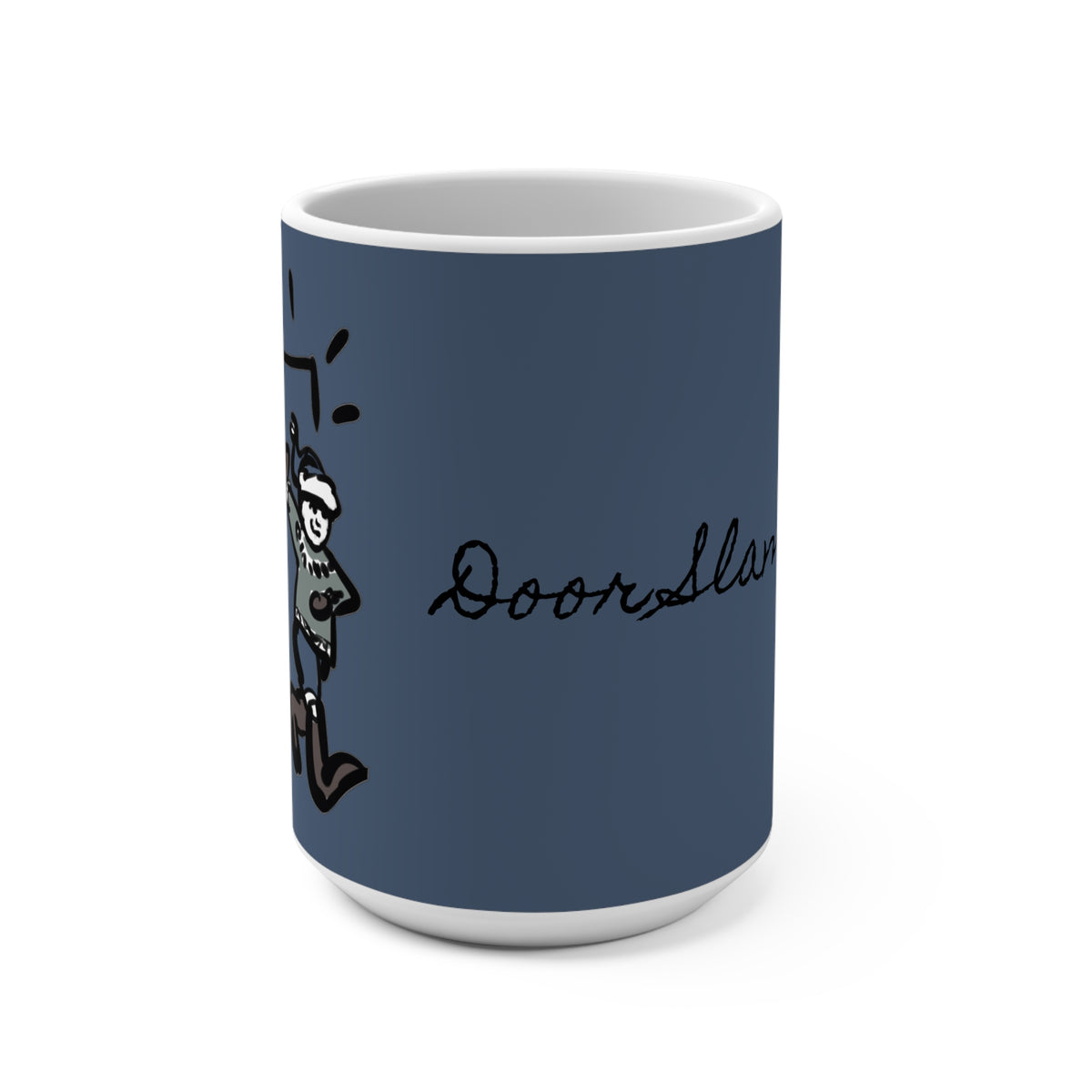 Door Slammer Yule Lad (Hurðaskellir) 15 oz white ceramic coffee mug, art by Charlotte Guernsey