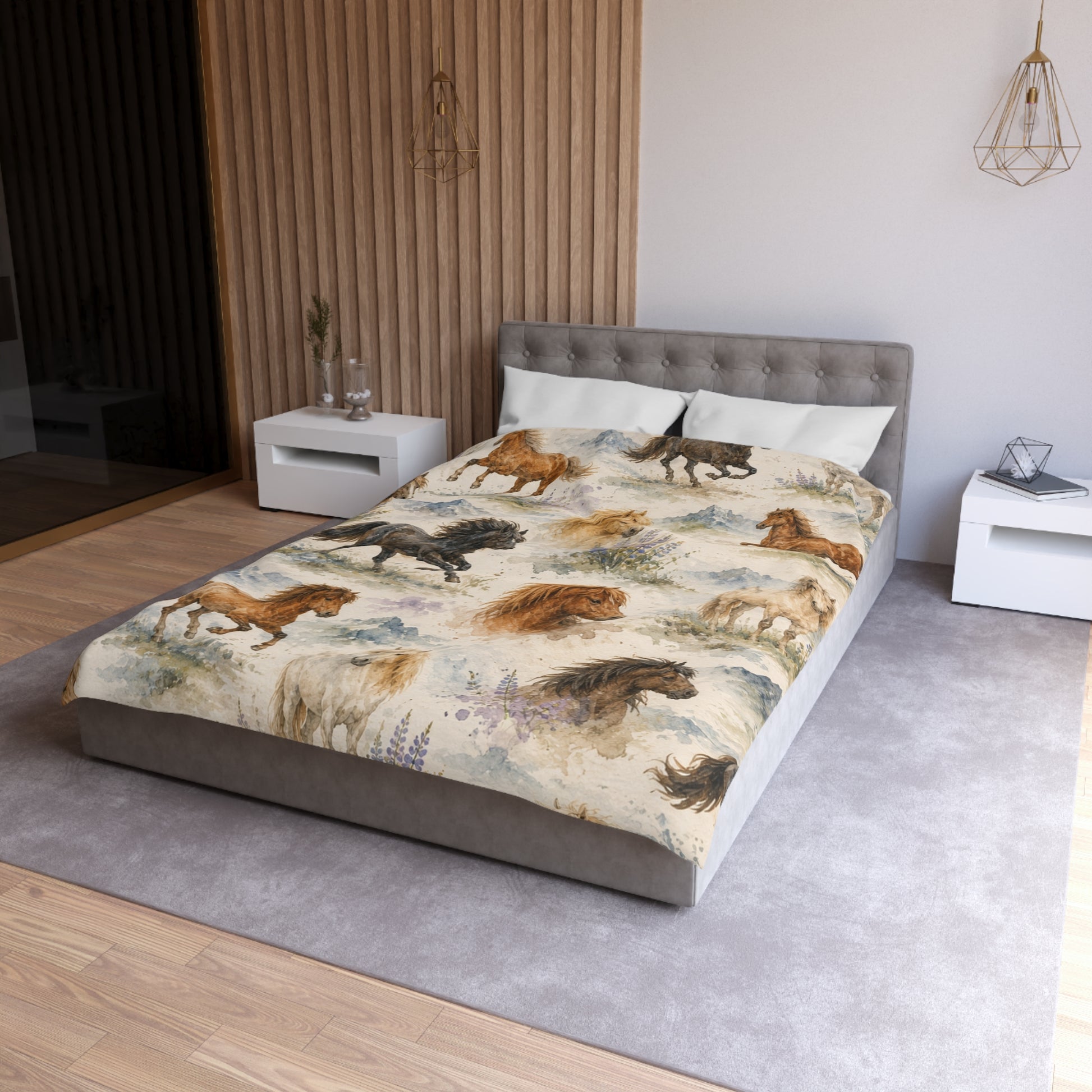 Watercolor Icelandic horse comforter, additional product view