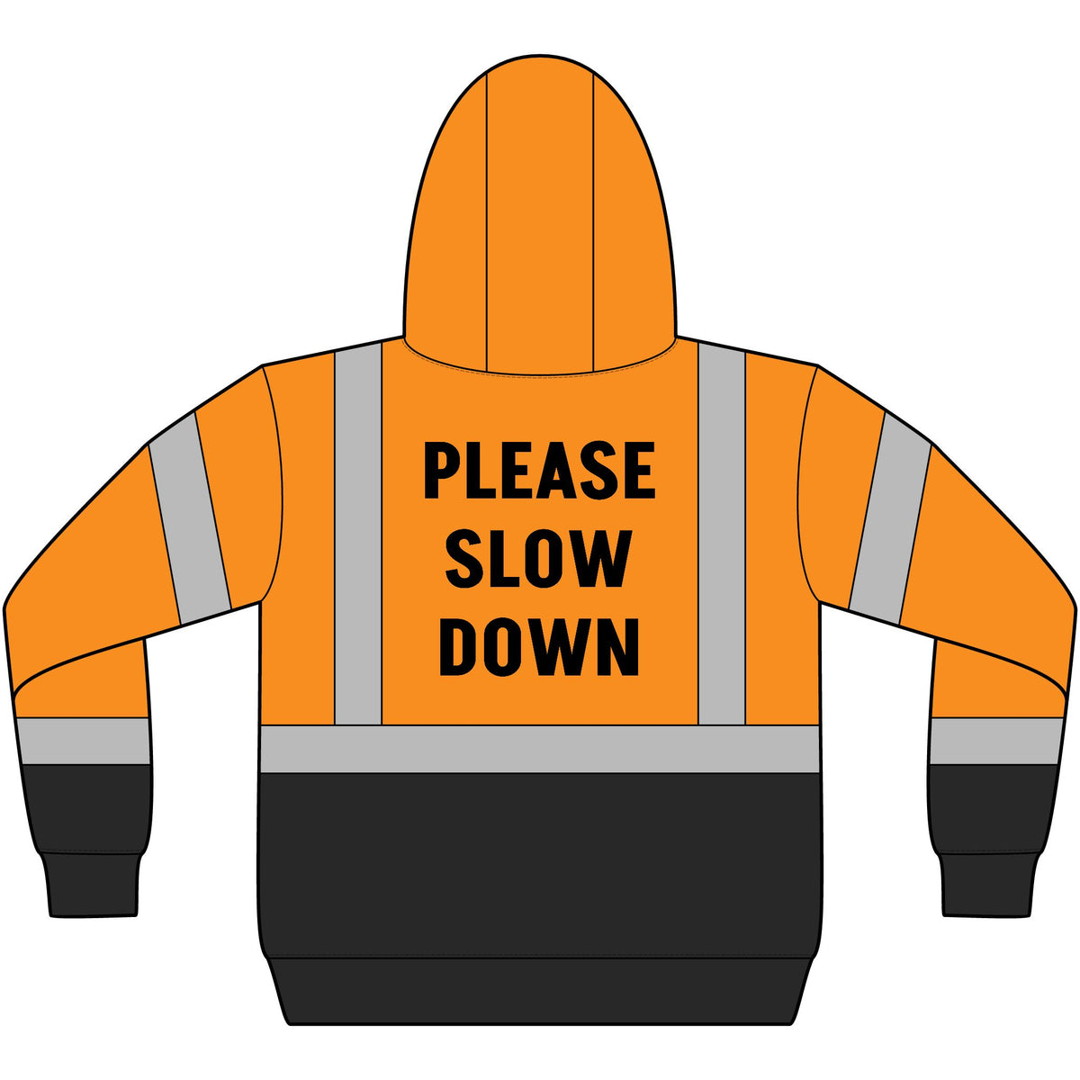 This Horse Has Opinions, Please Slow Down high-visibility reflective trail riding hoodie in safety orange, second view