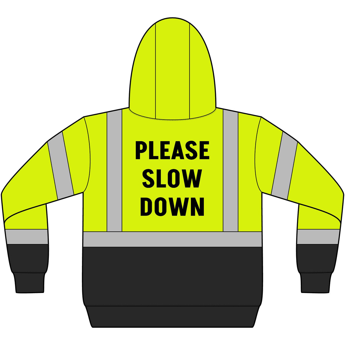 This Horse Has Opinions, Please Slow Down high-visibility reflective trail riding hoodie in safety yellow, second view