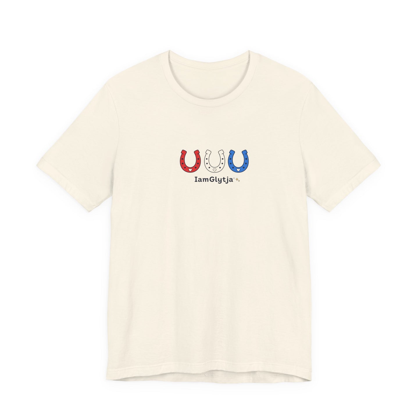 Red, white, and blue horseshoe graphic t-shirt, alternate colorway
