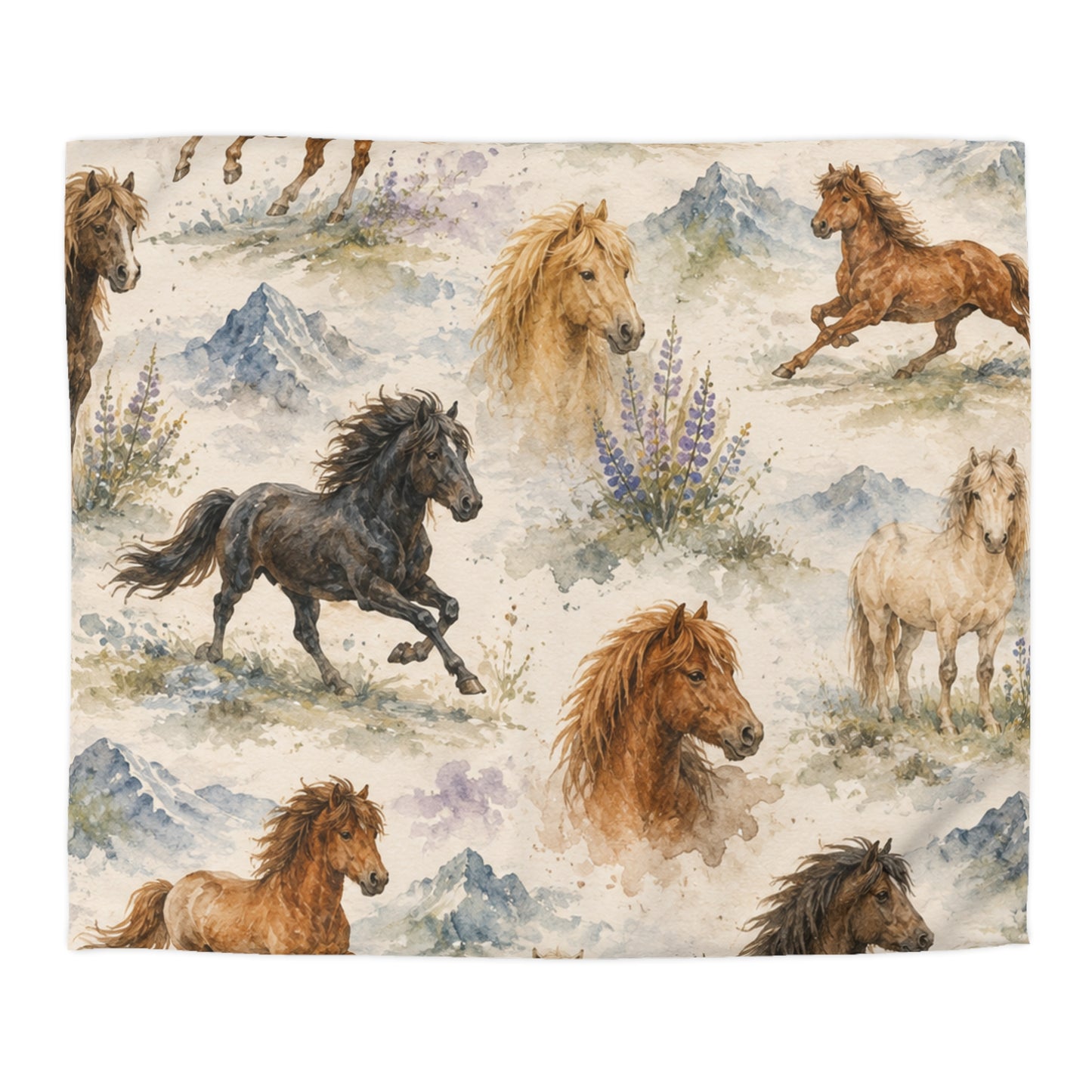 Watercolor Icelandic horse bedding close-up of print detail