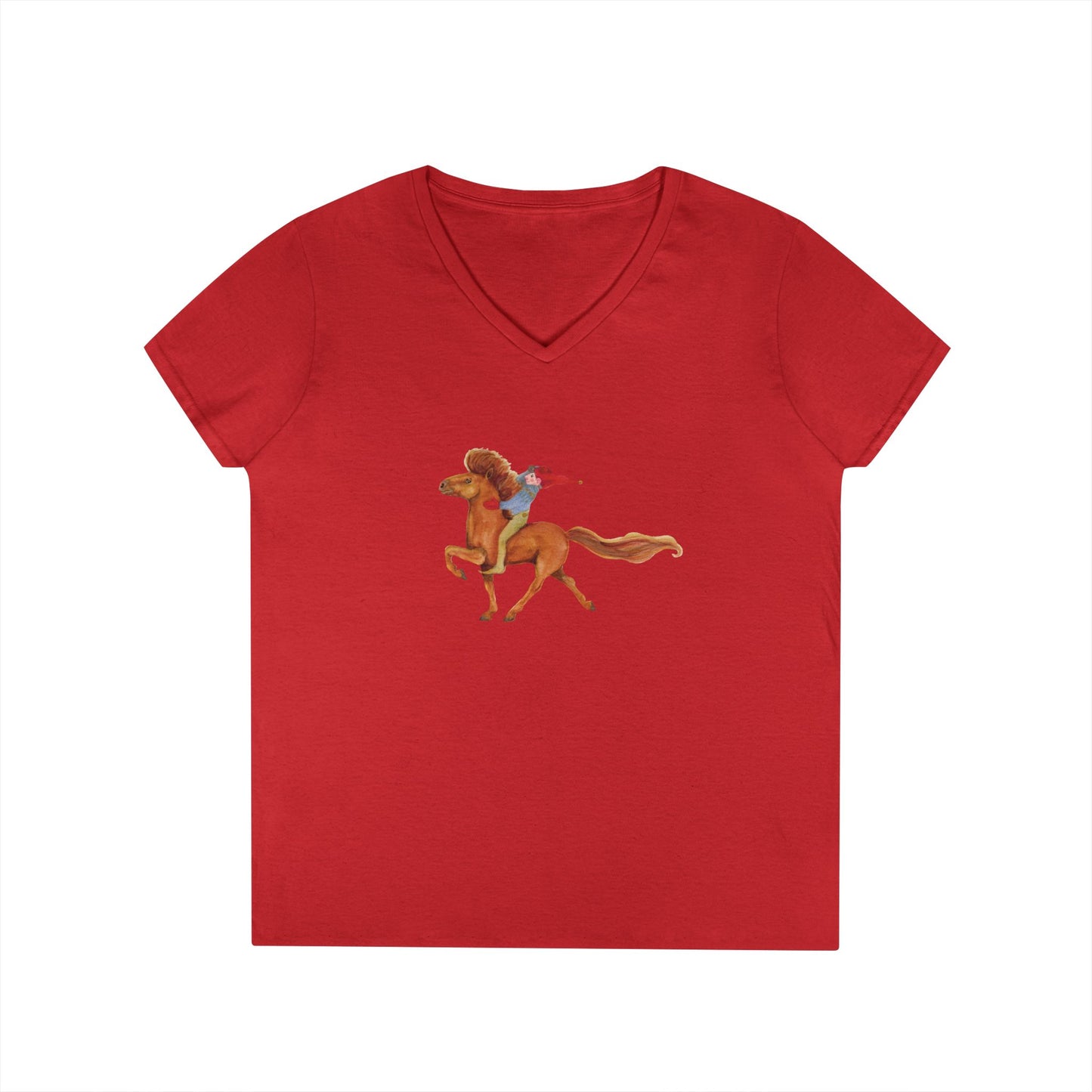 Red t-shirt with troll riding Frodi horse