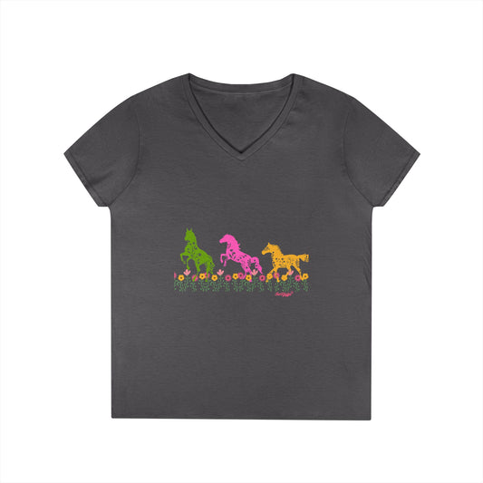 Running Horses Ladies V-Neck Tee