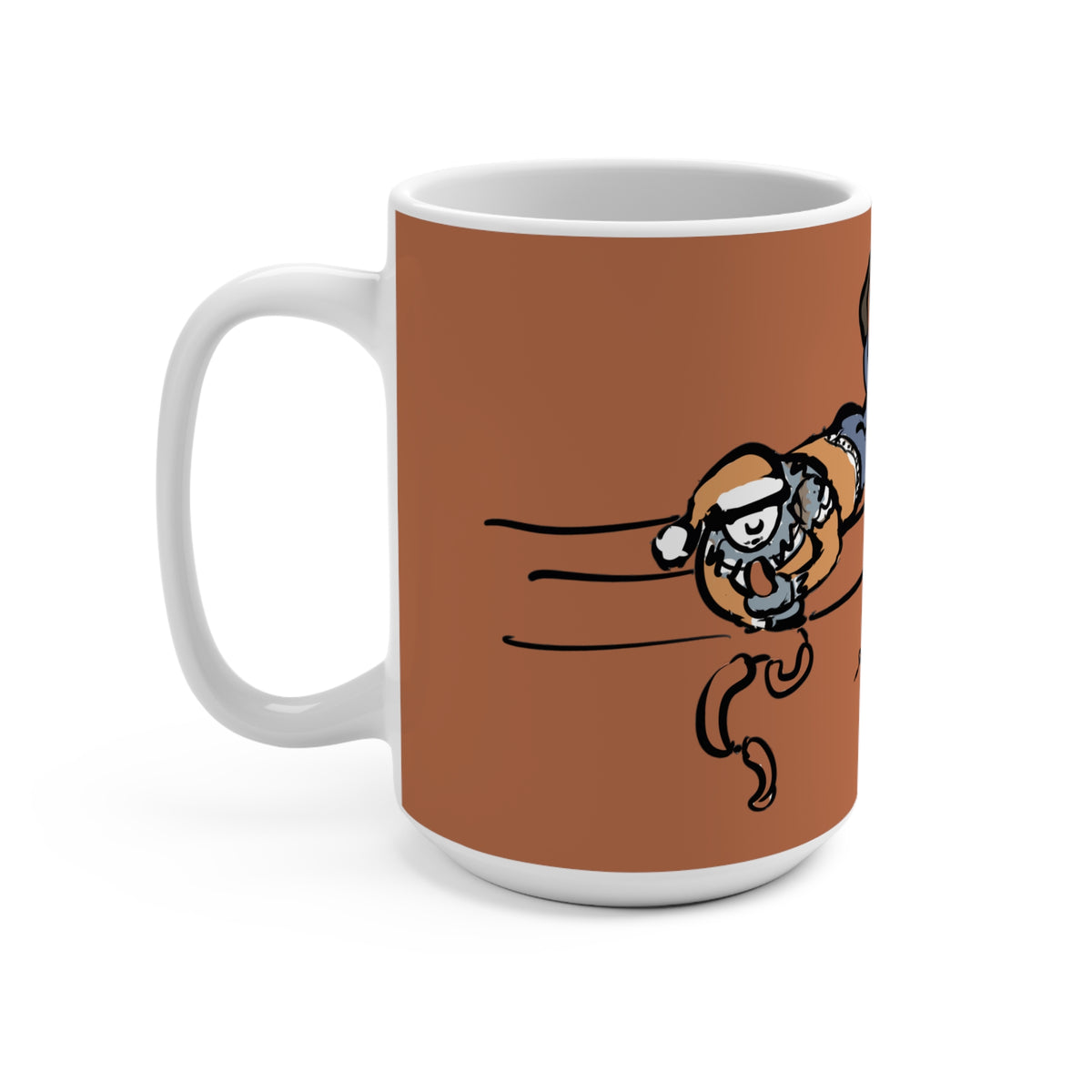 Sausage Swiper Yule Lad mug, handle view