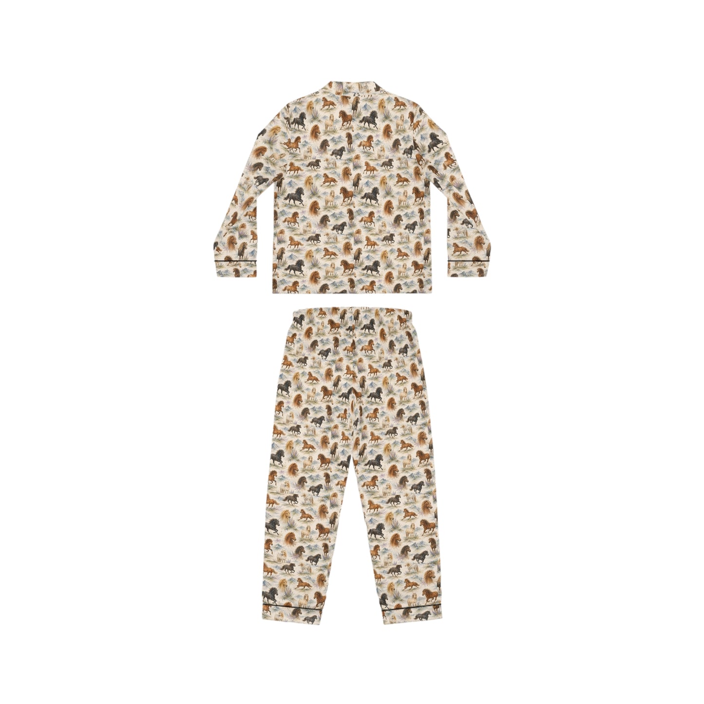 Satin horse pajamas with notch lapel shirt, detail view