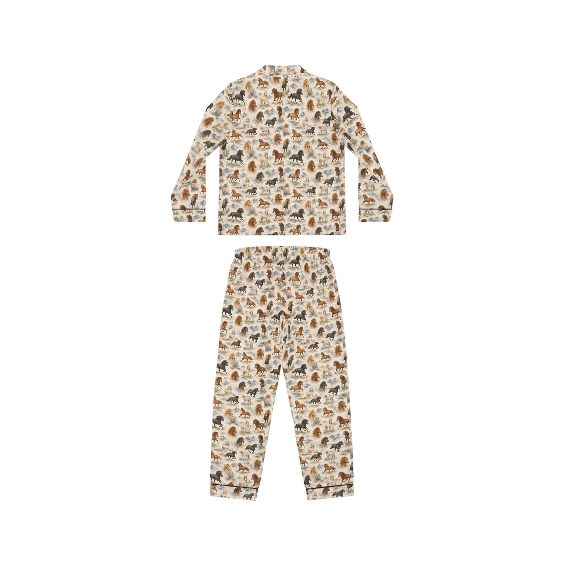 Satin horse pajamas with notch lapel shirt, detail view