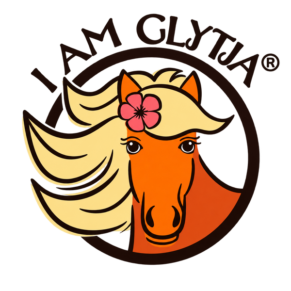 IamGlytja logo: Glytja the mare with a flower in her mane