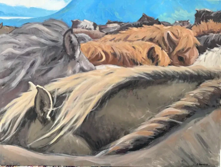 Icelandic Horses canvas print, oil painting of an Icelandic horse herd by Charlotte Guernsey