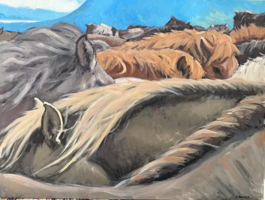 Icelandic Horses canvas print, oil painting of an Icelandic horse herd by Charlotte Guernsey