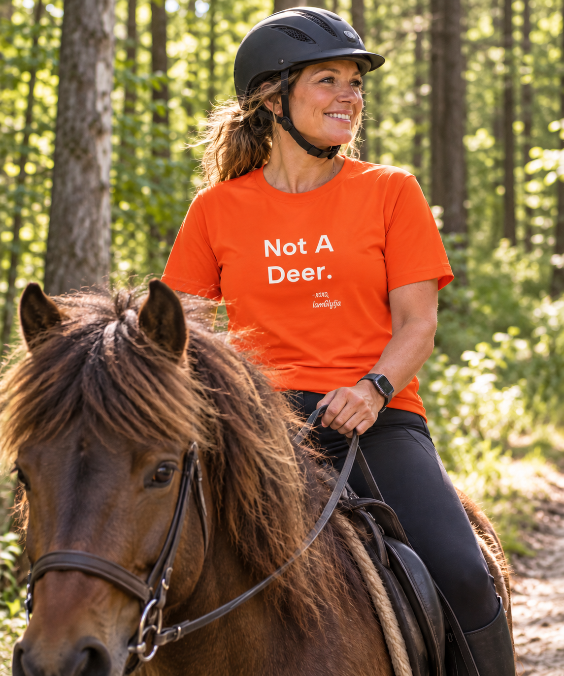 Not a Deer high-vis trail riding safety tee for women by IamGlytja