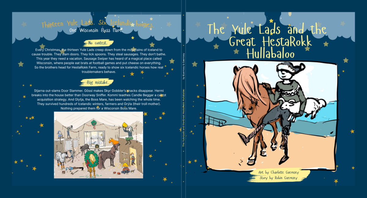 Front and back covers of The Yule Lads and the Great HestaRokk Hullabaloo