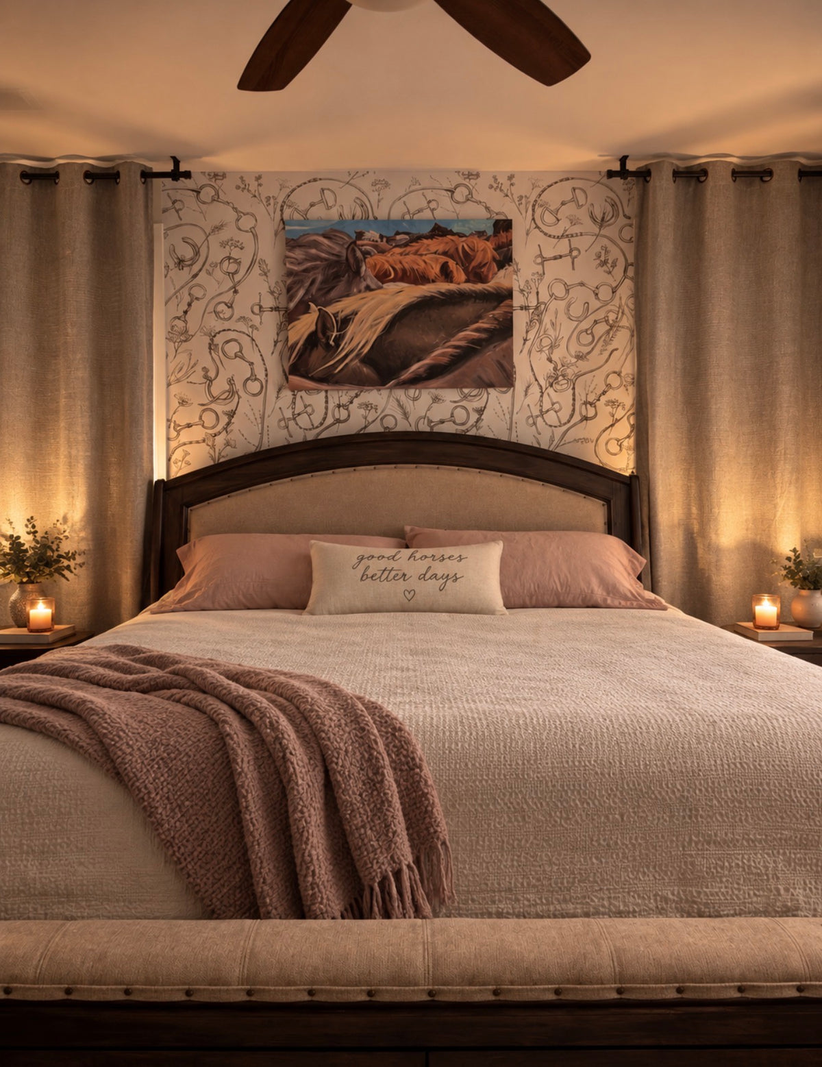 Equestrian art by Charlotte Guernsey styled in a home interior