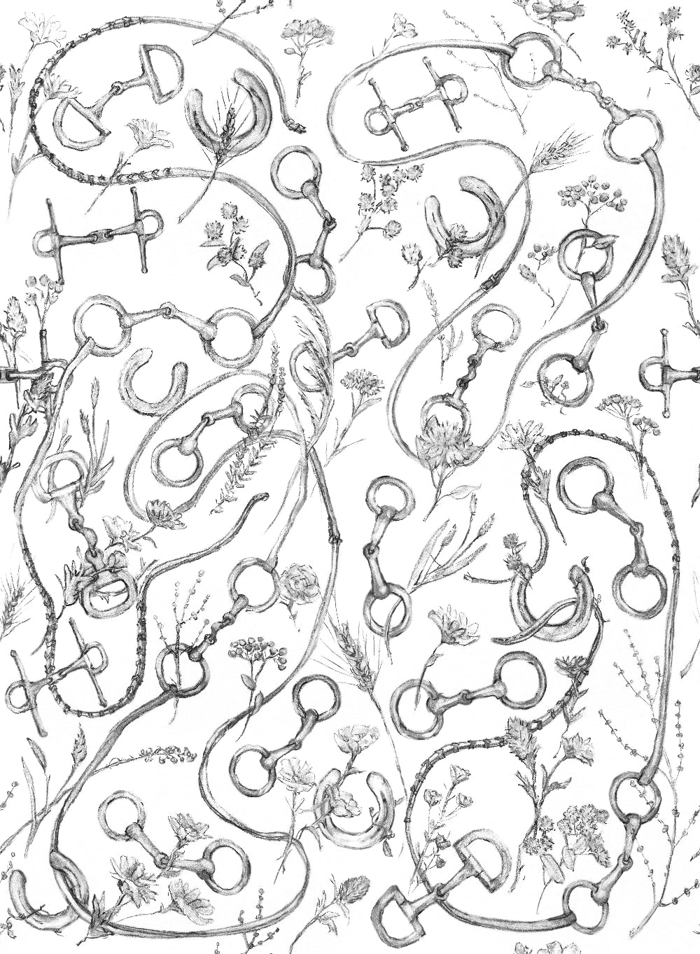 Horse bridle and bit wallpaper pattern detail by Charlotte Guernsey
